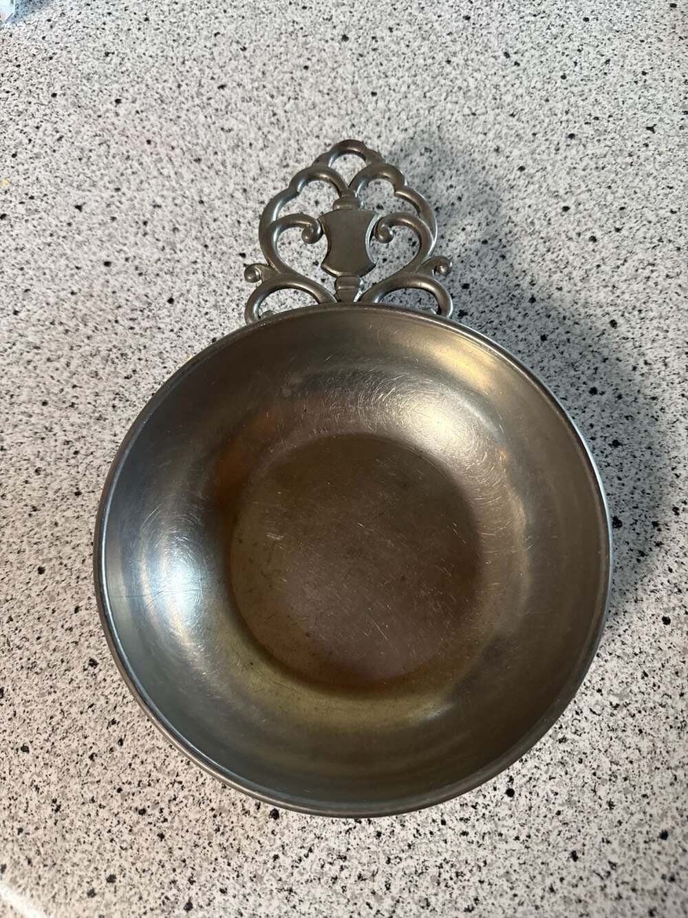 Royal Holland Daalderop KMD Pewter Porringer Bowl with Scroll Handle
